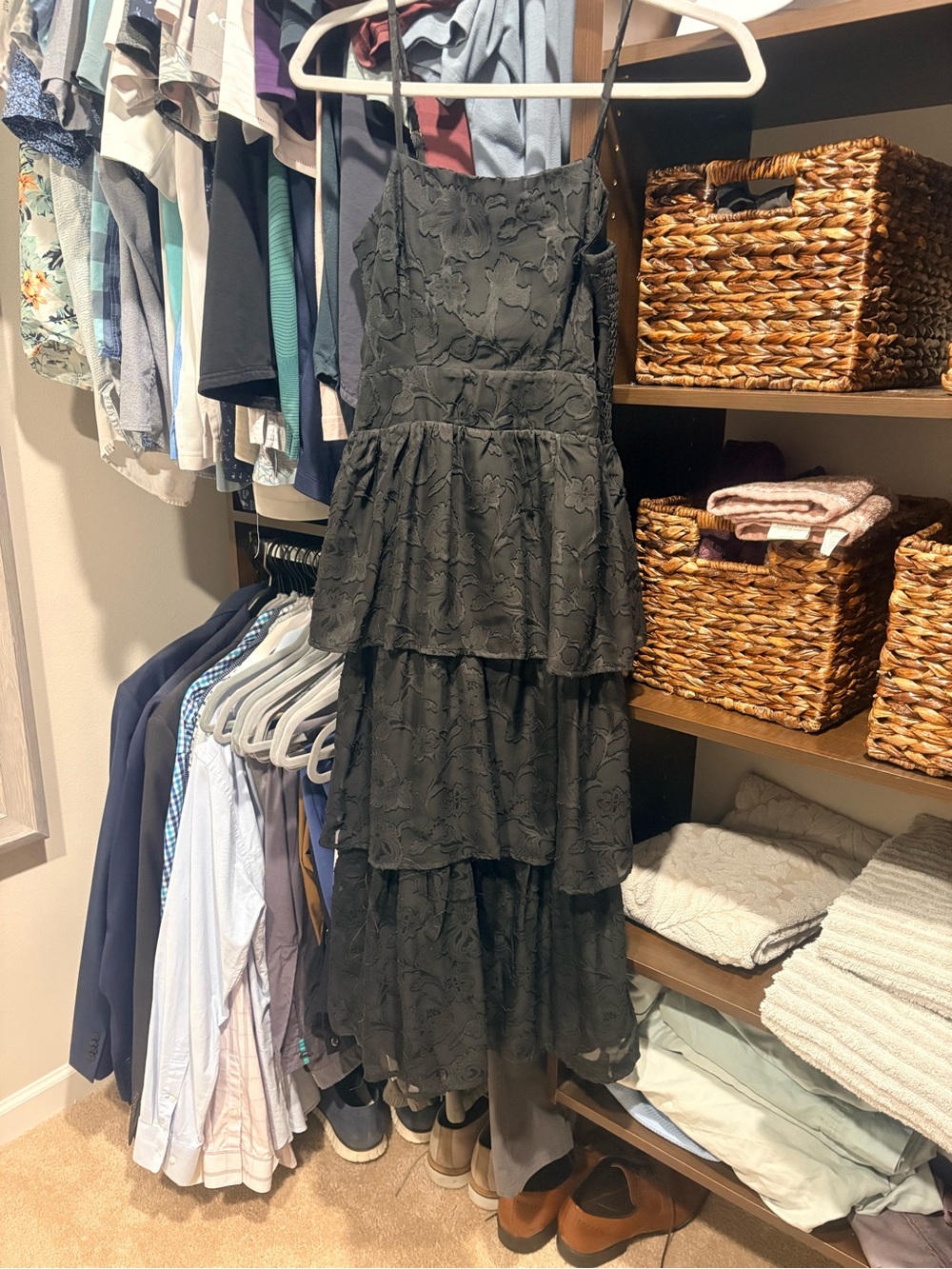 Lulu's Black Tiered Lace Maxi Dress with Spaghetti Straps